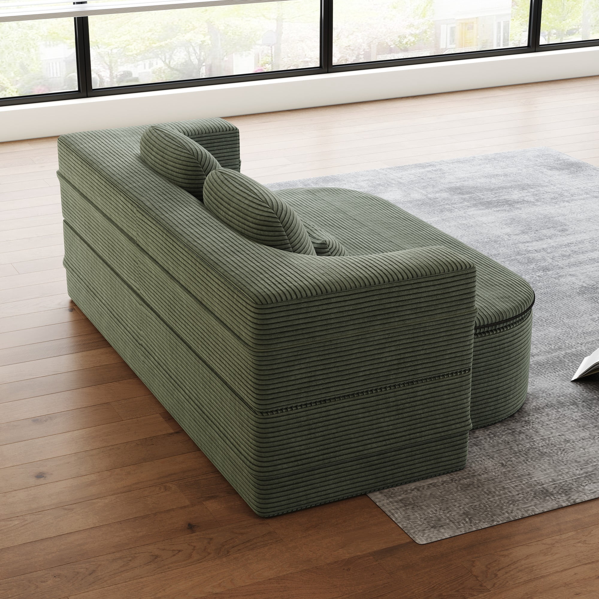 2-in-1 Convertible Sofa Bed,75'' Foldable Sleeper Sofa Bed,Corduroy Floor Folding Sofa Bed Lounge Sofa with Multi Functional Blanket for Living Room Bedroom,Green