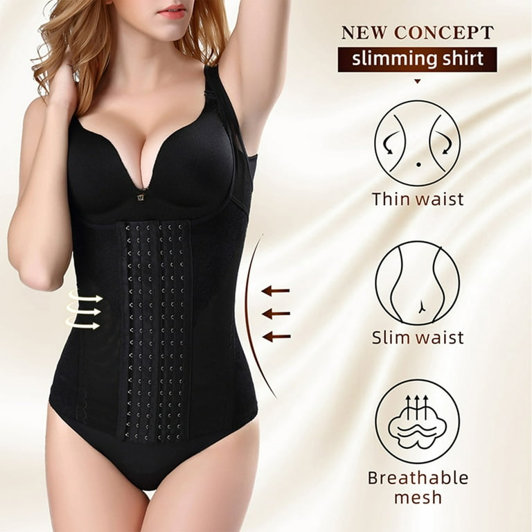 frehsky shapewear for women tummy control ladies body shaper zip open chest  bodysuit black 