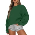 thumbnail image 2 of KDDYLITQ Oversized Sweatshirt for Women Long Sleeve Crewneck Basic Solid Loose Fit Cozy Sweatshirts Casual Winter Vocation Pullover Tops Dark Green 2XL, 2 of 5