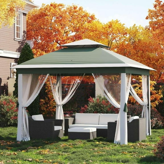 Telyswee 11'x11' Pop-up Gazebo Outside Patio Gazebo Outdoor Gazebo Canopy with Mosquito Netting Patio Tent Backyard Canopy with 3 Adjustable Height and 117 Square ft of Shade