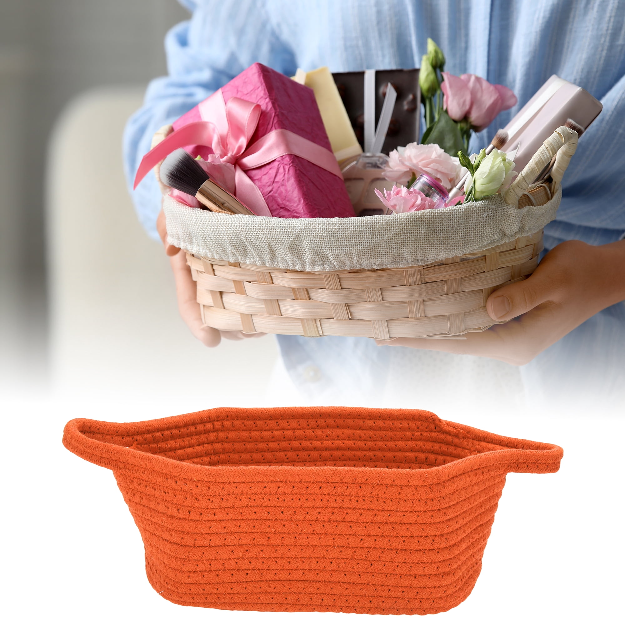 Unique Bargains Woven Empty Gift Decorative Basket with Gift Bag and Ribbon Orange
