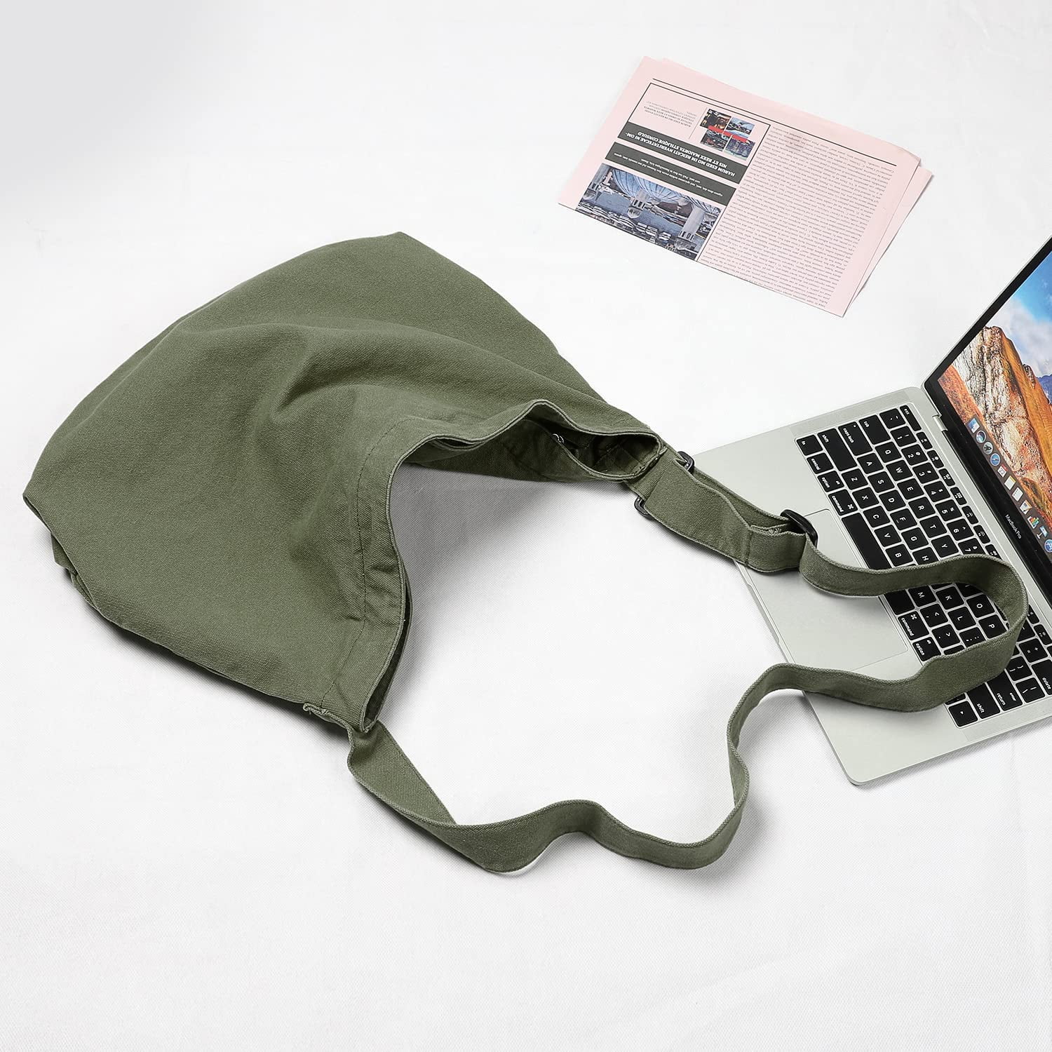 Canvas Hobo Bag, Shoulder Bag Unisex Canvas Crossbody Bag with Zipper and Adjustable Strap Handbag Large Tote Bag