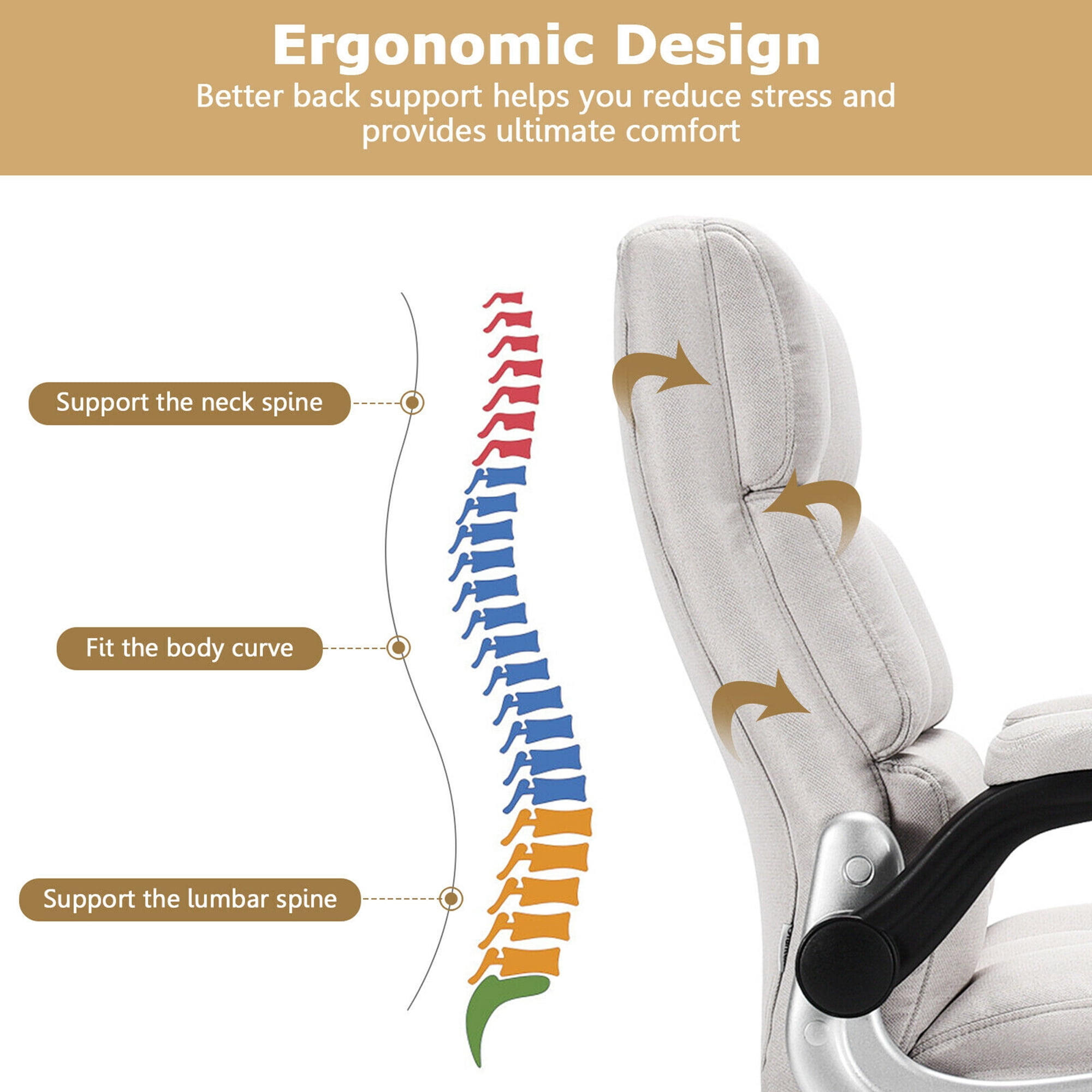 Gymax Big & Tall High Back Office Chair Adjustable Swivel w/Flip-up Arm Beige