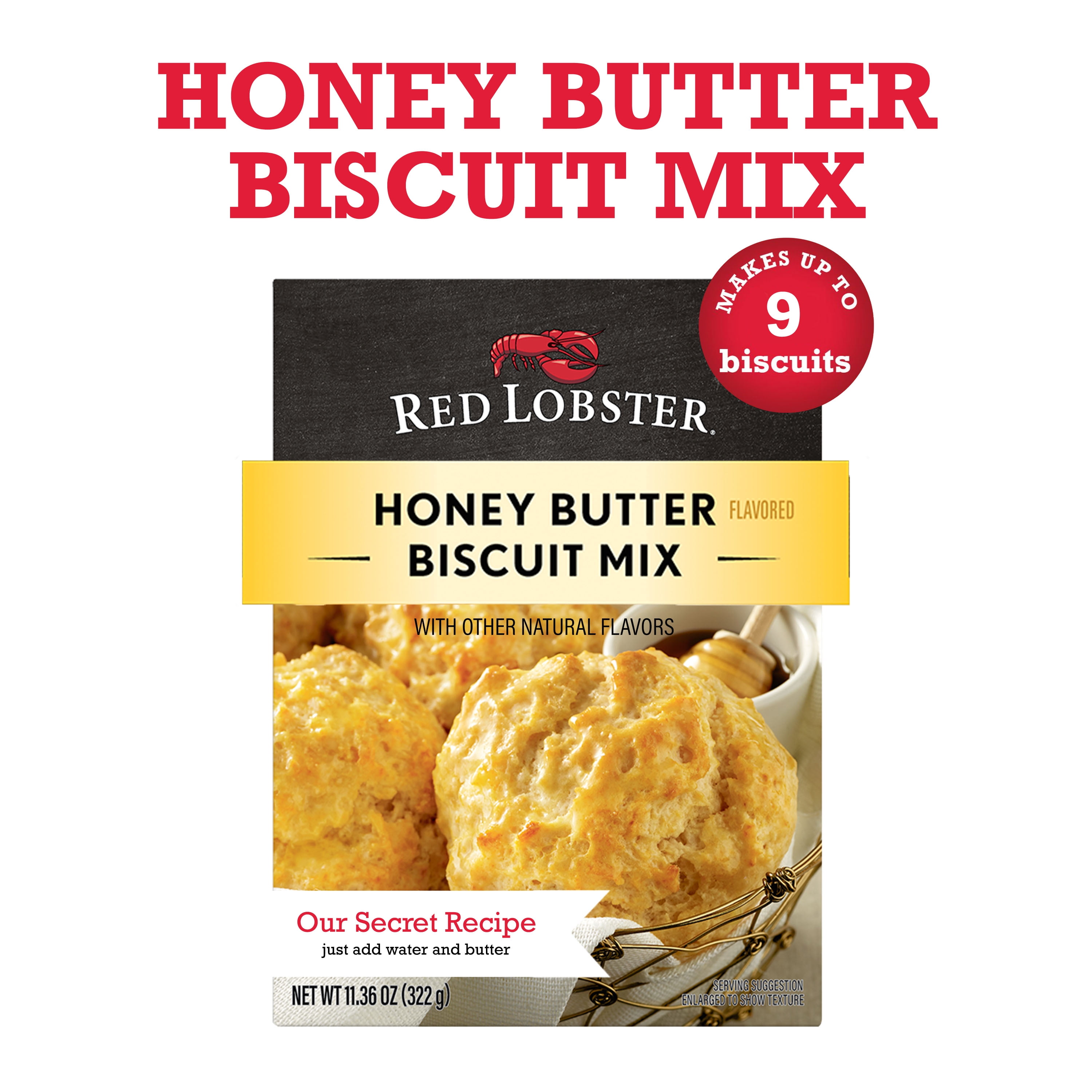 (4 pack) Red Lobster Honey Butter Biscuit Mix, Honey Butter Flavored, Homemade Biscuit Mix, 11.36 Oz Box