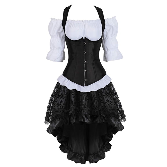 Grebrafan Women 3-Piece Steampunk Costume Set (Blouse, Corset, Skirt) 2XL Black