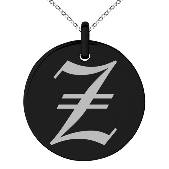 Stainless Steel Letter Z Initial Old English Monogram Engraved Small Medallion Circle Charm Pendant Necklace