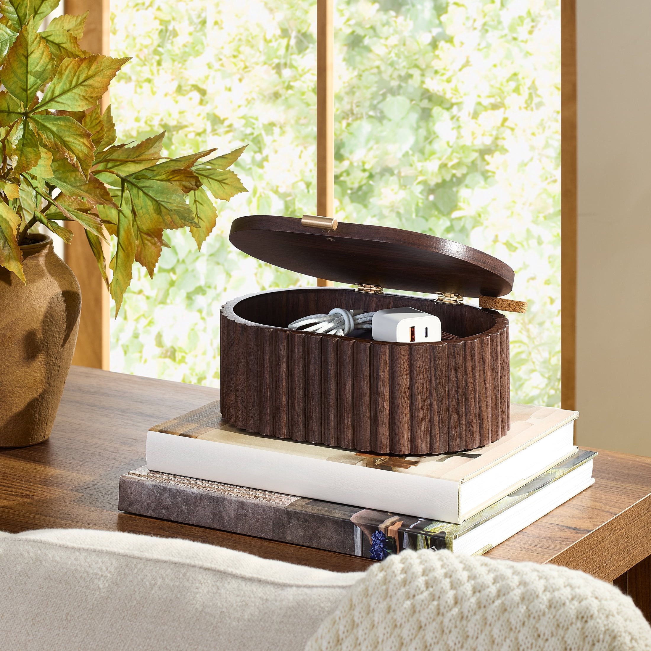 Better Homes & Gardens Oval Scalloped Wood Jewelry Box with Lid, Natural, Decorative Storage