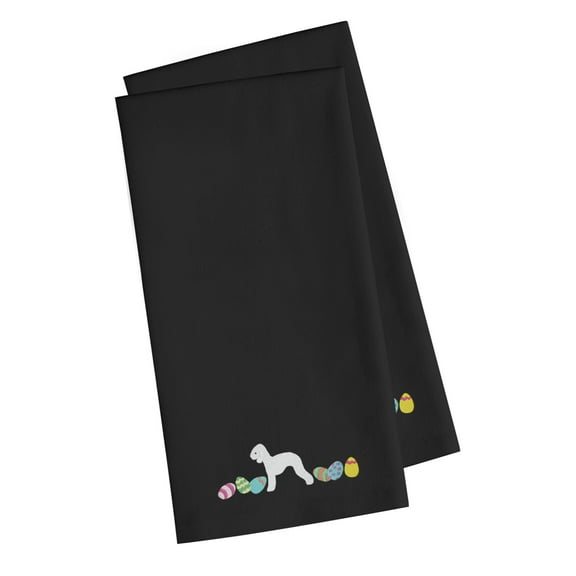 Bedlington Terrier Easter Black Embroidered Towel Set of 2