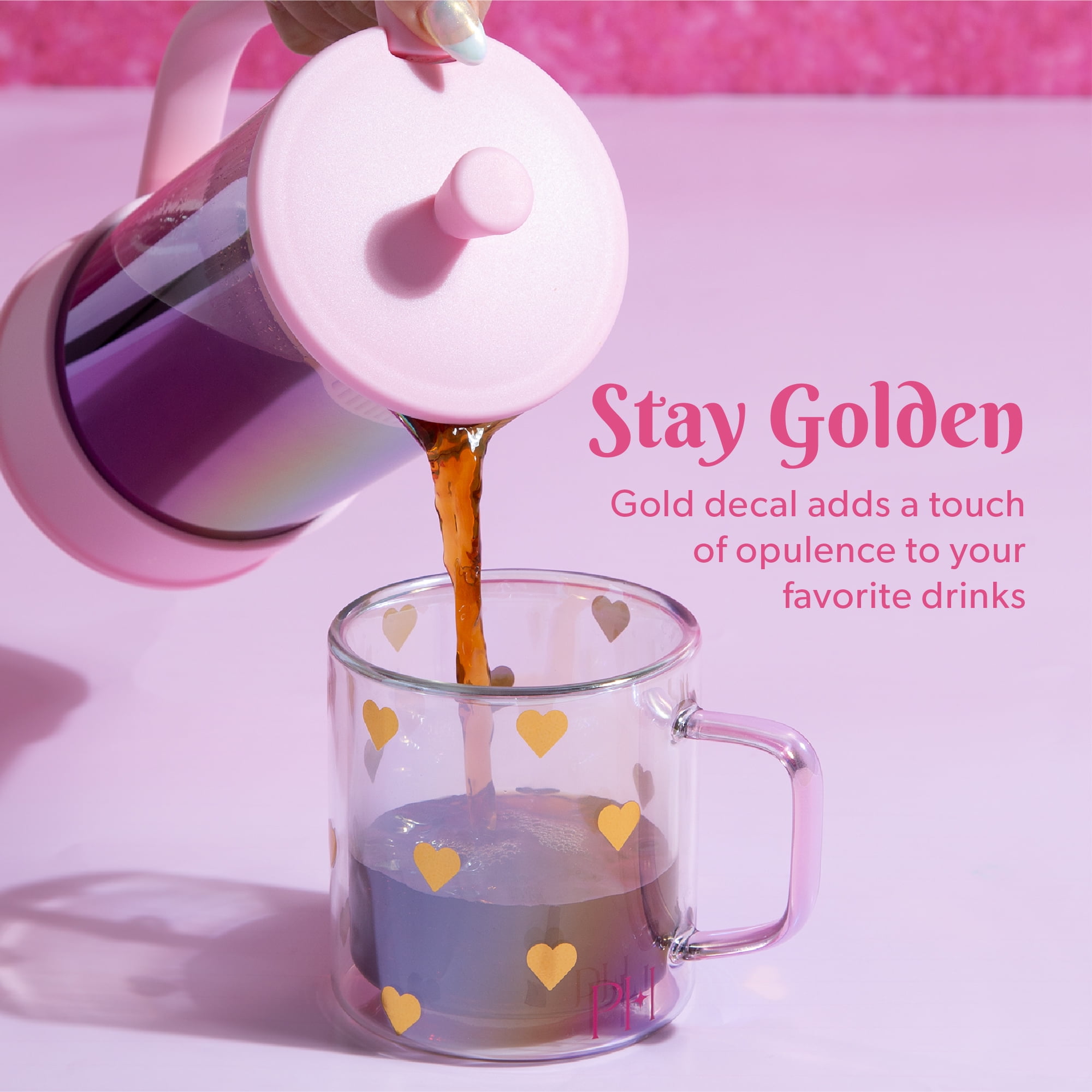 (2 pack) Paris Hilton Double Wall Glass Coffee Mug,13.5 Ounces, Hearts