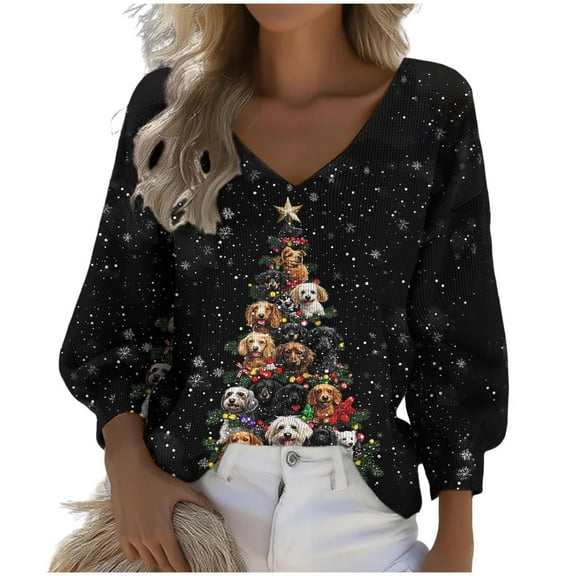 Womens Plus Size Tops Christmas Sweatshirts Long Sleeve Shirts Tops Relaxed Fit Pullover Sweater Blouses Fall Winter Outfits Y2K Clothes