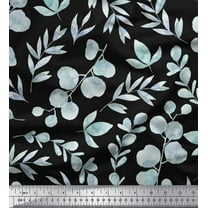 Soimoi Black Silk Fabric Flower Leaves Fabric Prints By Yard 42 Inch Wide