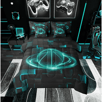 7 Pieces Full Comforter Set,Basketball All Season Bed in a Bag,Neon Geometric Bedding Set with Sports Game Comforter, Flat Sheet, Fitted Sheet, Pillowcases, Pillow Shams