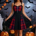 thumbnail image 5 of Stamzod A Line Dresses for Women Fashion Plaid Patchwork Gothic Dress O-Ring Straps Halloween Mini Dress, 5 of 9