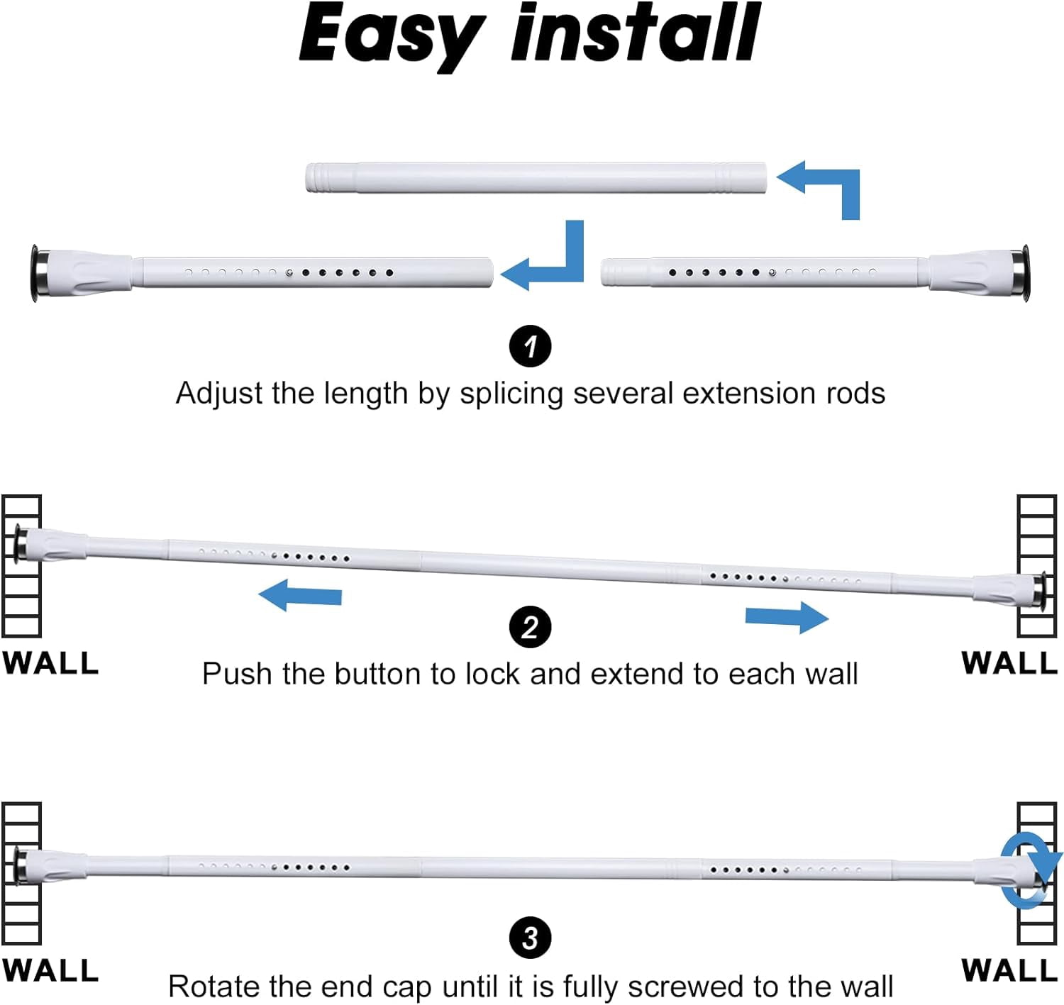 OLIYNEDY Shower Curtain Rod with Holders, 42-72'' Heavy Duty Adjustable and No Drill for Bathroom, Closet, Windows, White