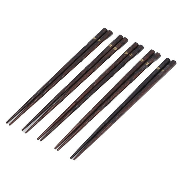 Wooden Chopsticks, Japanese Style Chopsticks Reusable Golden Printed Flowers Easy Clean 5 Pair for Family Friends Parties