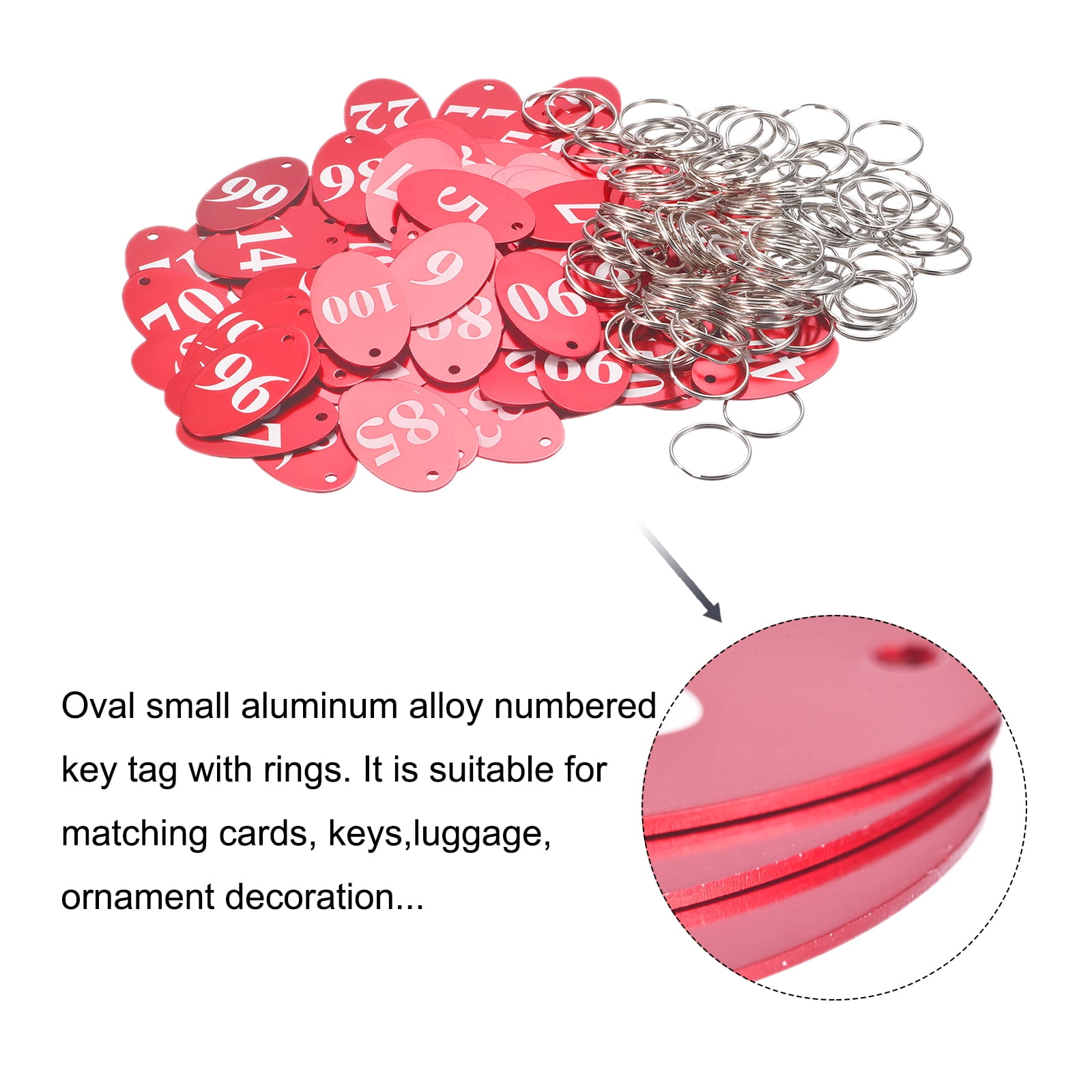 Uxcell Oval Number Tags Key Tag with Ring, 1-100 Numbered Red ID Tag for Coding, Decoration, Pack of 100