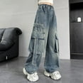 thumbnail image 5 of JLMSPLWG Kids Wide-Leg Jeans with Multi Pockets Toddler Cargo Denim Jeans Girl Daily Wear Baggy Boyfriend Preppy Jean Streetwear Teen Girls Cool Trendy Y2k Grunge Solid Color Pants Girl's Clothes, 5 of 8