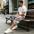 thumbnail image 5 of LTTVQM Mens Cropped Camo Shorts Dark Digital Tree Camo Multi Utility Pockets Elastic Waistband Summer Beach Daily Cropped Trousers Gray XL, 5 of 7