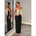 thumbnail image 6 of Womens Tassel Fringe Halter Neck Party Maxi Dress in Black, 6 of 9
