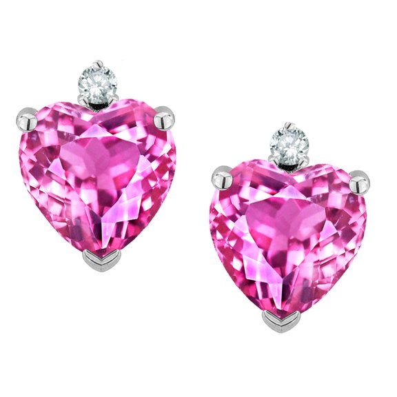 Star K� Classic Heart Shape 2 stone Created Pink Sapphire Earrings Studs