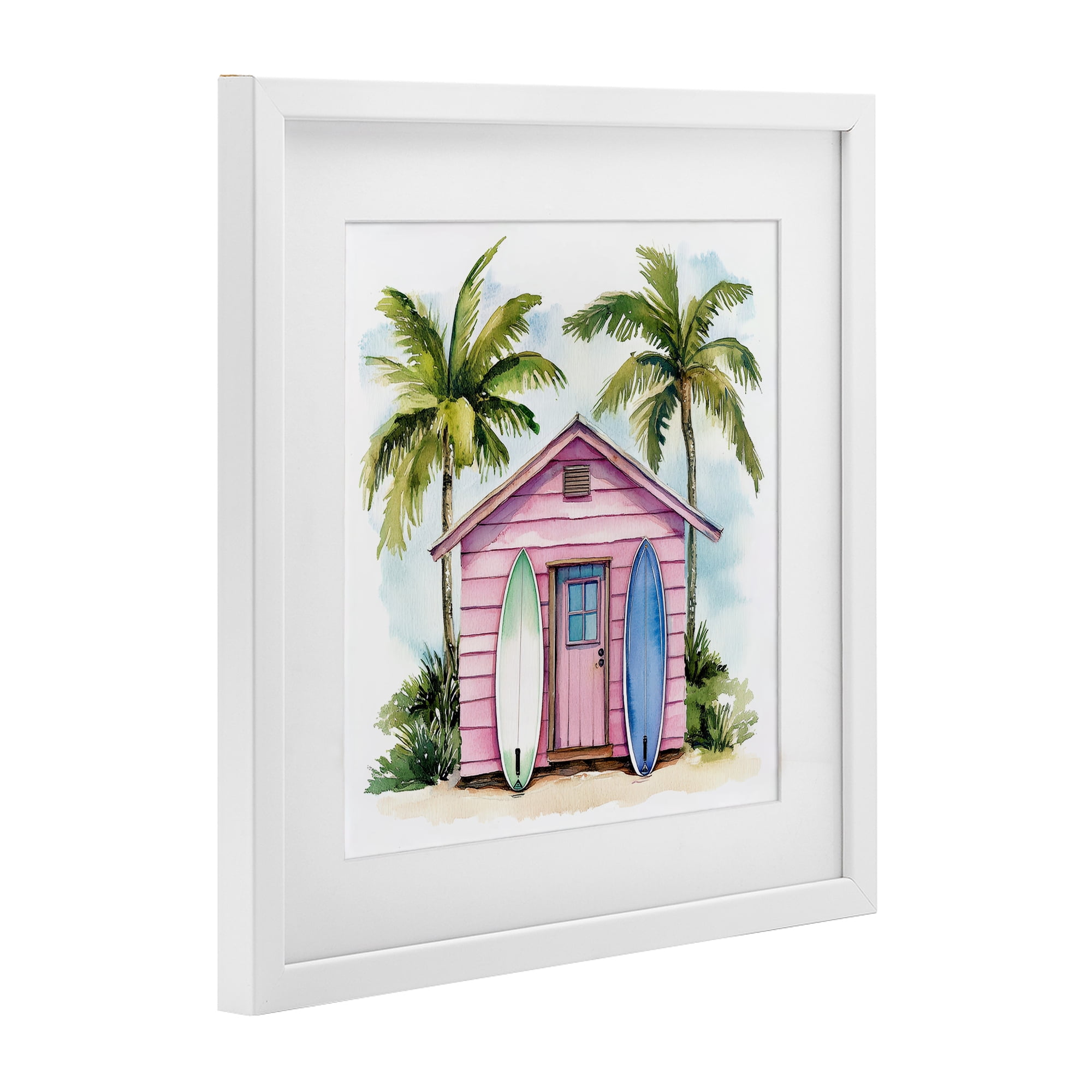 Stupell Industries Surf Shack Under Palms White Framed Print Under Glass, design by Petal Prints Design