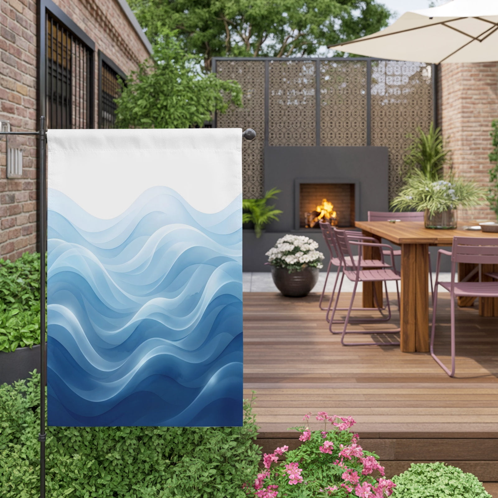 Blue Ombre House Flag 28 x 40 Inches, Abstract Modern Gradient Ripple Weather Proof Outdoor Patio Flags Double Sided Small House Decoration for Yard Lawn Outside Home