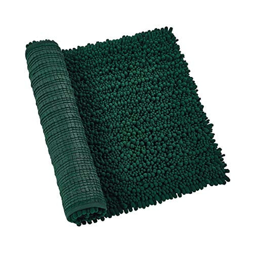 Yeaban Dark Green Bathroom Rugs - Thick Chenille Bath Mats  Absorbent and  Washable Bath Rug Non-Slip, Plush and Soft Rugs for B