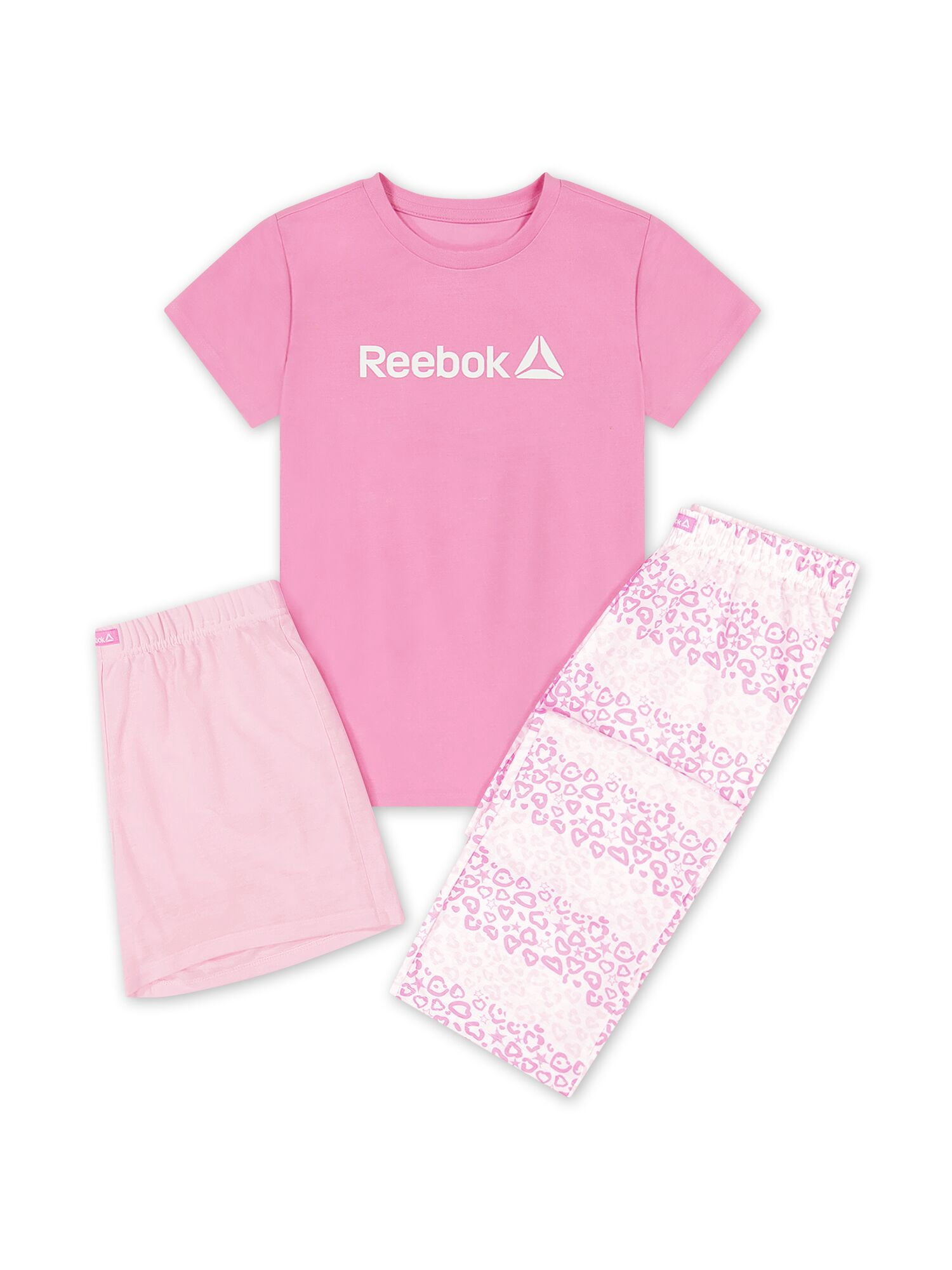 Reebok Girls’ Sleepwear, 3-Piece Tee, Short & Pant Pajama Set, Sizes S - XL