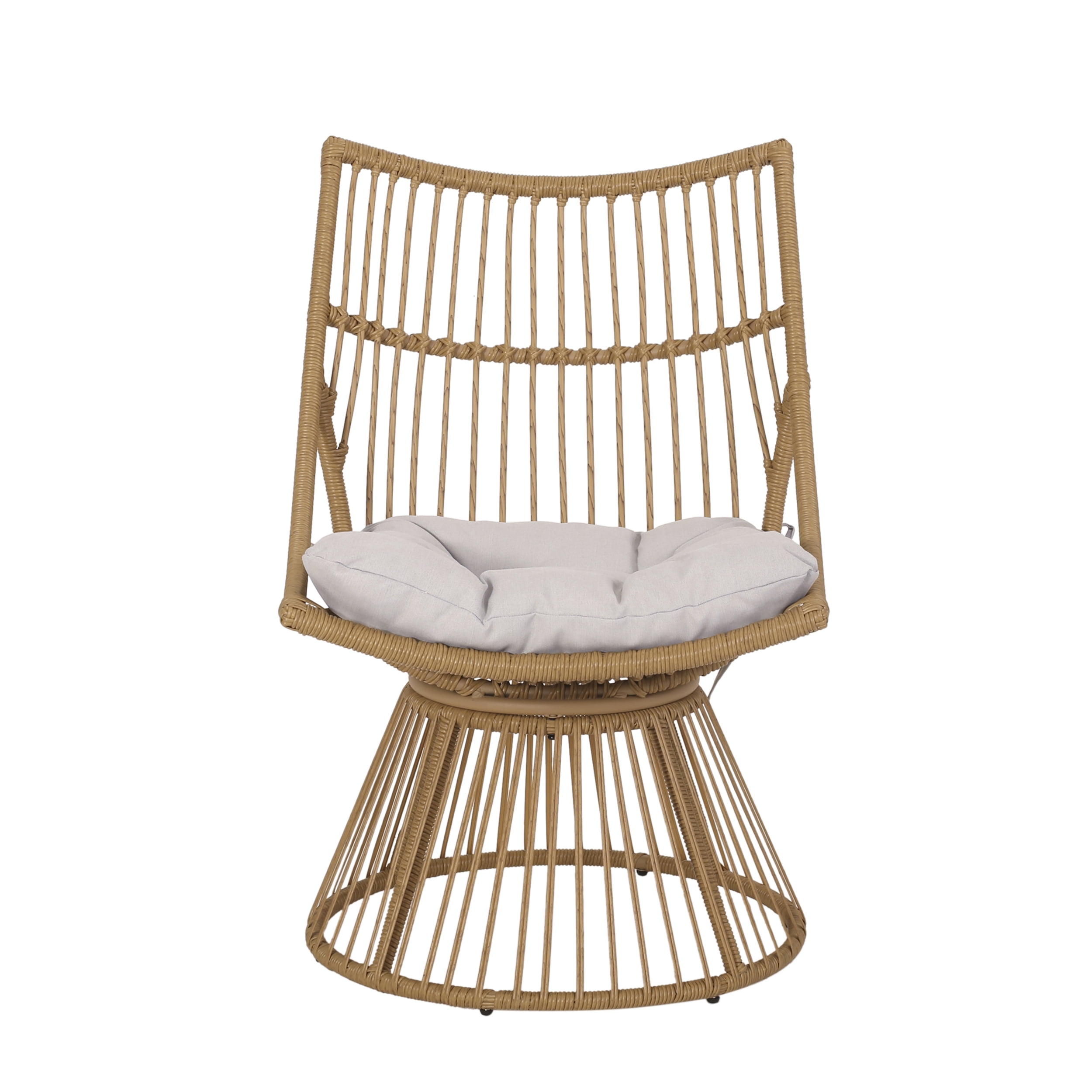 Outdoor Leisure Chair and Side Table Combination Set, Wicker Integrated Furniture for Patio Garden, Light Brown and Beige