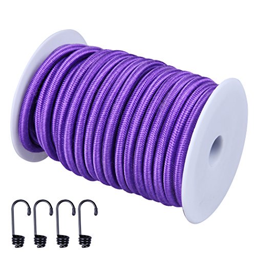 CARTMAN Cordon Élastique de Qualité Marine 1/4 Pouces pour Artisanat, 40kg x 50 Pieds, avec 4 Crochets Supplémentaires, pour Camping, Kayak, Artisanat Couleur Violette