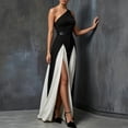 thumbnail image 3 of Morttic Women's Elegant Colorblock A-Line Asymmetrical One Shoulder Maxi Dress – High Split Hem Evening Formal & Party Gown Black White，S, 3 of 6