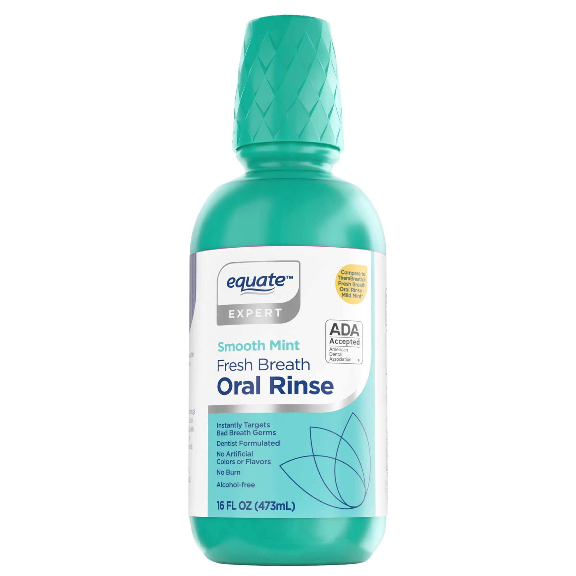 Equate Fresh Breath Oral Rinse, Alcohol-Free Mouthwash, Smooth Mint, 16 Fl Oz