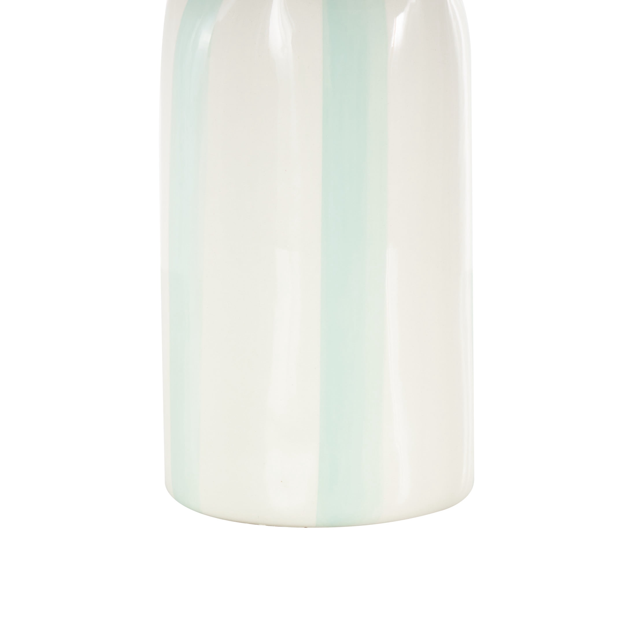DecMode 12" Round Light Blue Ceramic Vase with White Vertical Stripes