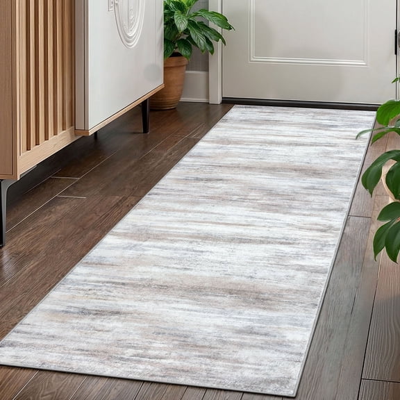 iOhouze 2x5 Runner Rug Abstract Washable Rug Runners Non Slip Kitchen Runner Rug Soft Print Distressed Light Beige/Slate Pink Carpet Runner for Entryway Bedroom Kitchen Laundry Room