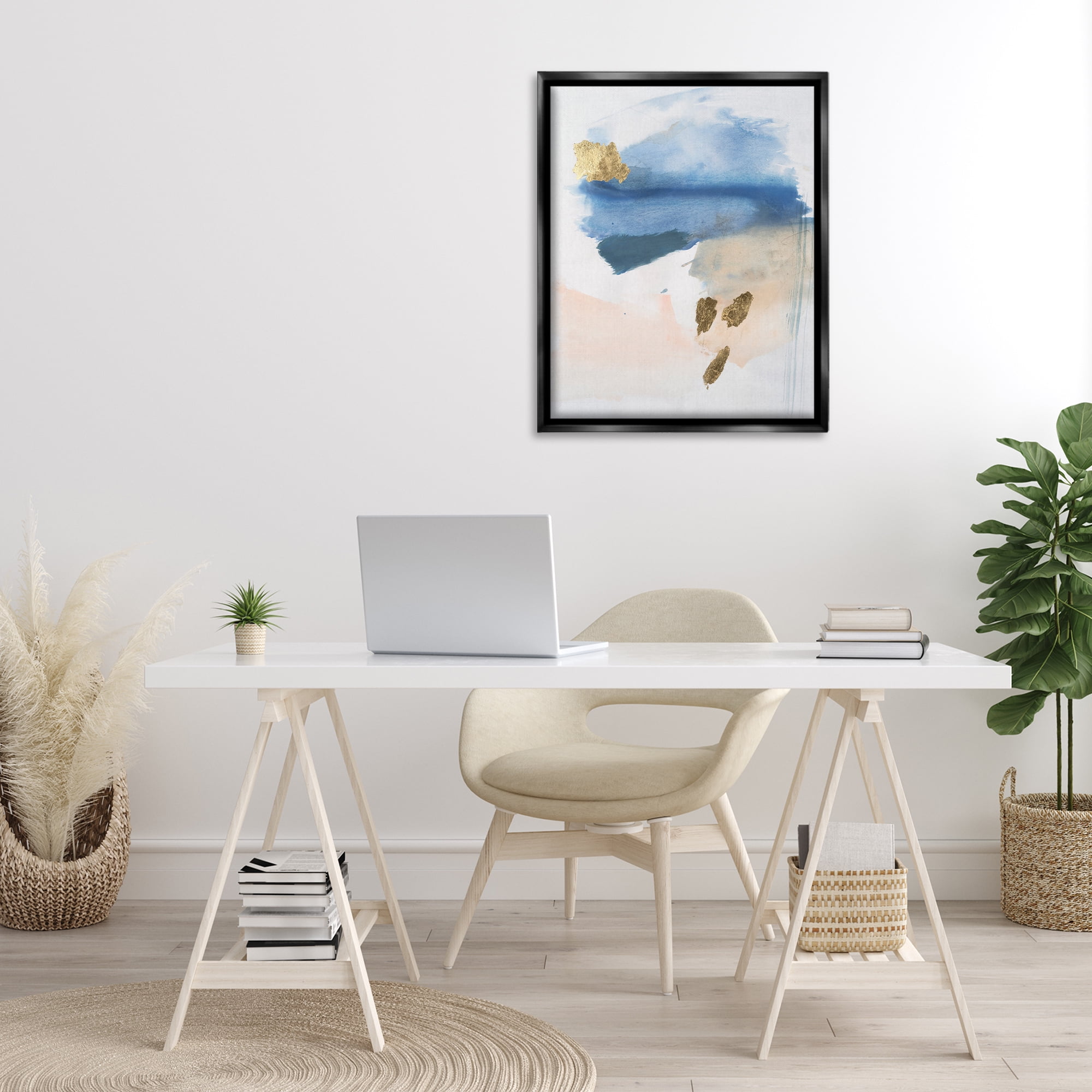 Stupell Industries Blue & Blush Ombre Abstract Painting Black Floater Framed Canvas Art Print Wall Art, 25 x 31