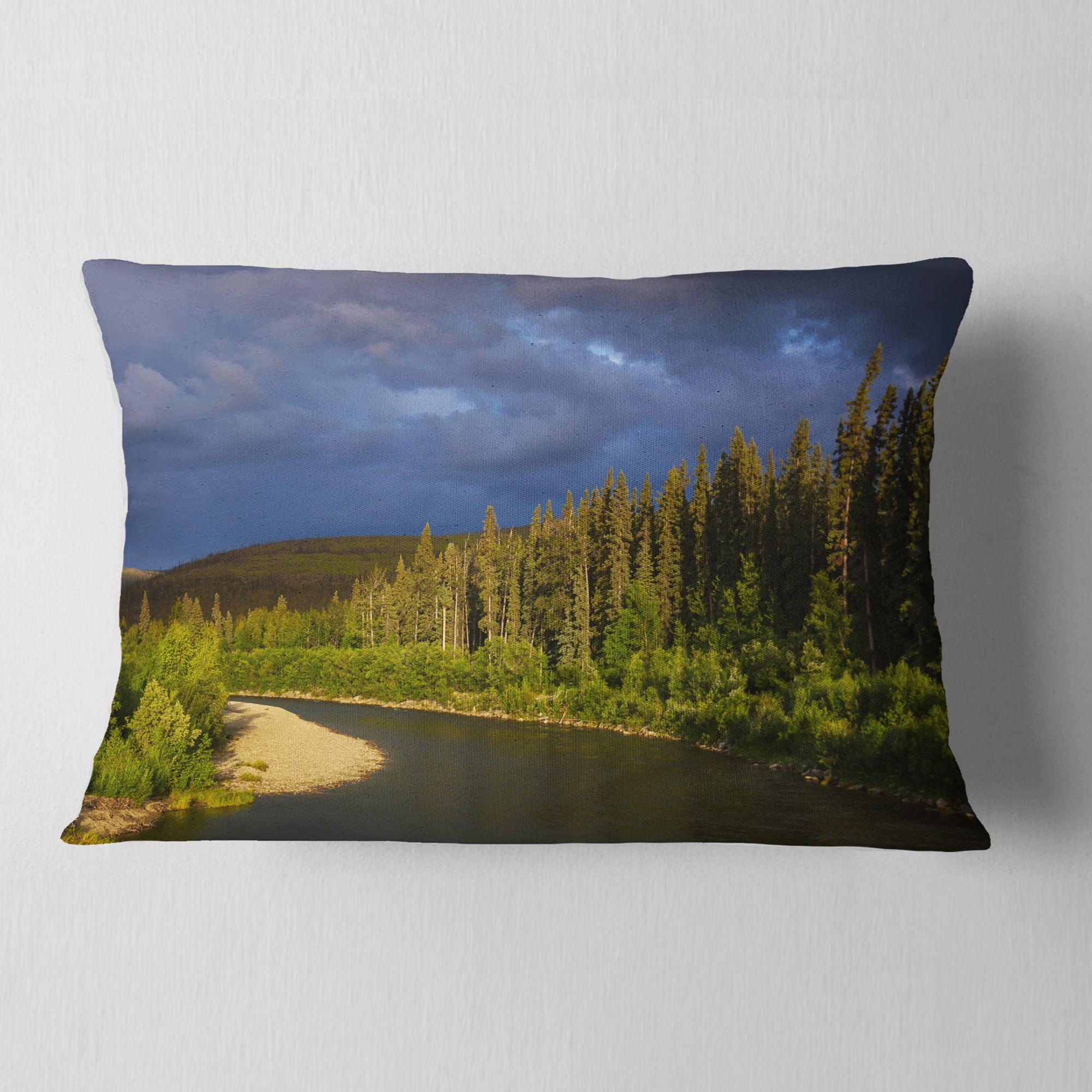 Designart Lake on Alaska under Clouds - Landscape Printed Throw Pillow - 12x20