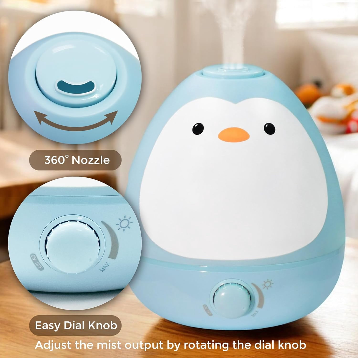 Baby 3-in-1 Cool Mist Humidifier with Essential Oil Diffuser + Nightlight, Phenol Free Humidifier for Kids Bedroom, Nursery + Large Rooms, Whisper-Quiet, Auto Shut Off