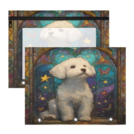 Wobogo White Bichon Frize Puppy Zipper Document Bag Set 2 Pack Waterproof File Folder Pouch for School & Office, 12.2×9.45in