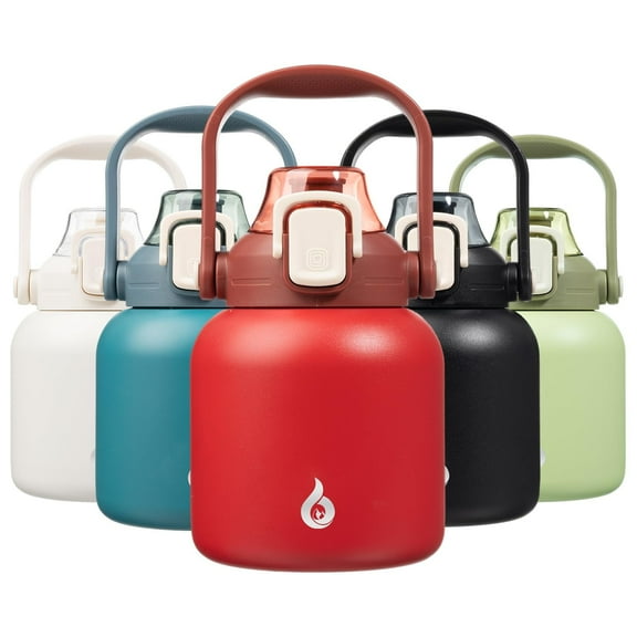 BJPKPK Insulated Water Bottles with Straw, 27 oz Cute Water Bottles with Handle, BPA Free Stainless Steel Metal Water Bottles, Easy Carry Thermos Water Bottle for Men & Women, Red