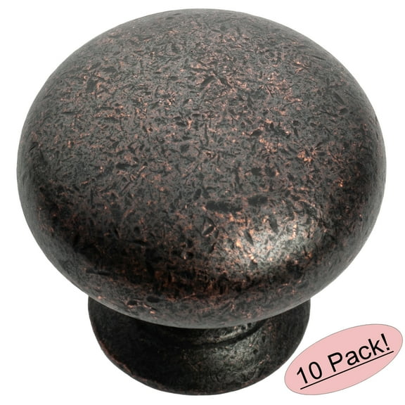 10 Pack - Cosmas 4950HB Hammered Bronze Cabinet Hardware Round Mushroom Knob - 1-1/4" Diameter