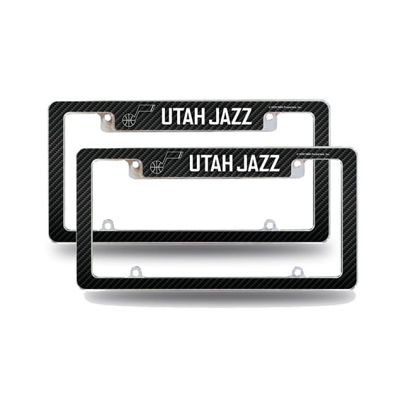 Utah Basketball Jazz (Set of 2) Chrome Metal License Plate Frames with Carbon Fiber Design