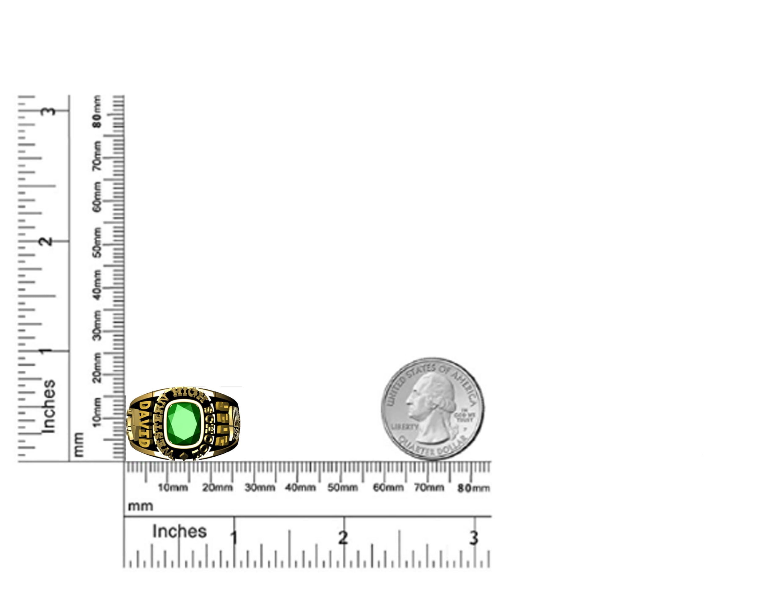 Mementos USA Custom Large Men's Class Rings Sterling Silver for High School and College-Gold