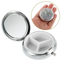 PAMINGONO 1Pcs Round Travel Medicine Organizer Metal Pill Case for Women Silver
