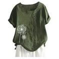 thumbnail image 2 of ICQOVD Ladies Solid Color Dandelion Print Button Plus Size Cotton And Linen Top T-Shirt Shirt, 2 of 2