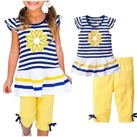 Chgbmok 2Pcs Baby Girls Kids Cute Flower T-Shirt Tops+Shorts Pants Outfits Summer Clothes 1-8Y