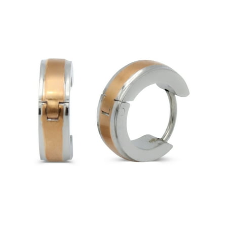 Huggie Childrens Earrings - BEBERLINI Huggies Hoop Earrings Stainless Steel Fashion Jewelry Fancy Rose Gold Single Stripe Design Earring Men Women