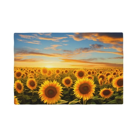 

Table Placemats Set of 6 - Beautiful Golden Sunflower Field 12x18 In Faux Linen Double Heat Resistant Place Mats Cloth Indoor/Outdoor Placemats Washable Table Mats for Dining Kitchen Party