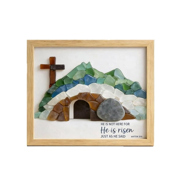Sea Glass Empty Tomb Resurrection Wall Art Easter Decor for Home Office Tabletop Shelf Party Gifts