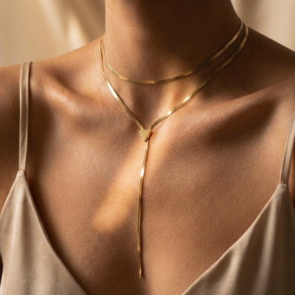 SKQIT Gold Lariat Necklace for Women Layered Gold Y necklace Choker Long Thick Snake Chain Statement Necklaces Trendy Dainty Triangle Pendant Necklaces Party Holiday Jewelry Gift Accessories