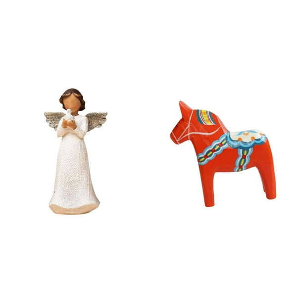 Figura de resina de ángel,Estatua de ángel Figura Decoración del hogar Estante de interior,Figura de escritorio,Estatuas artesanales tradicionales suecas,Figura creativa del caballo